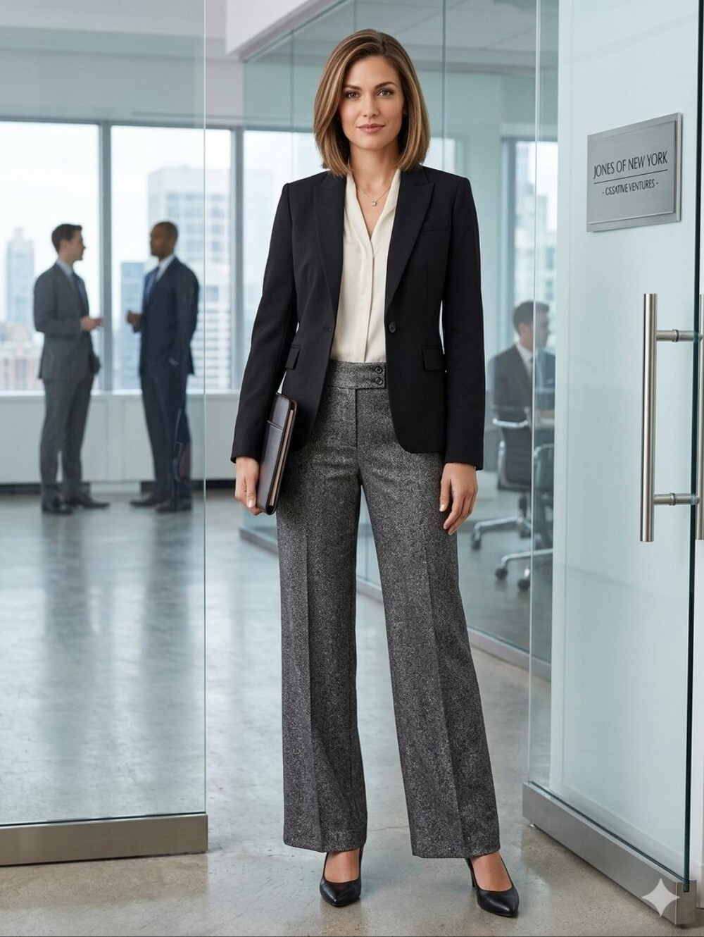 Jones New York Women's 10 Signature Herringbone Wide Leg Career Pants *Classy*